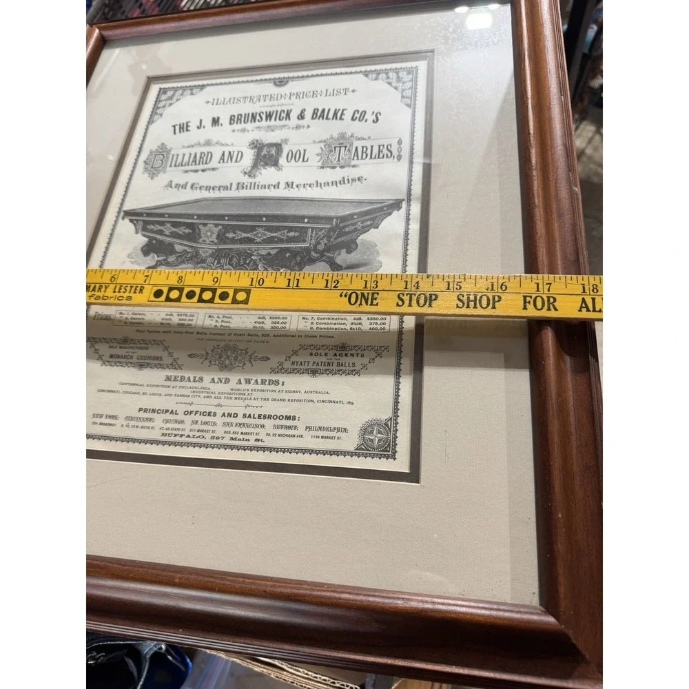 Vintage Brunswick Balke Monarch Pool Table Illustrated Price List Framed Print